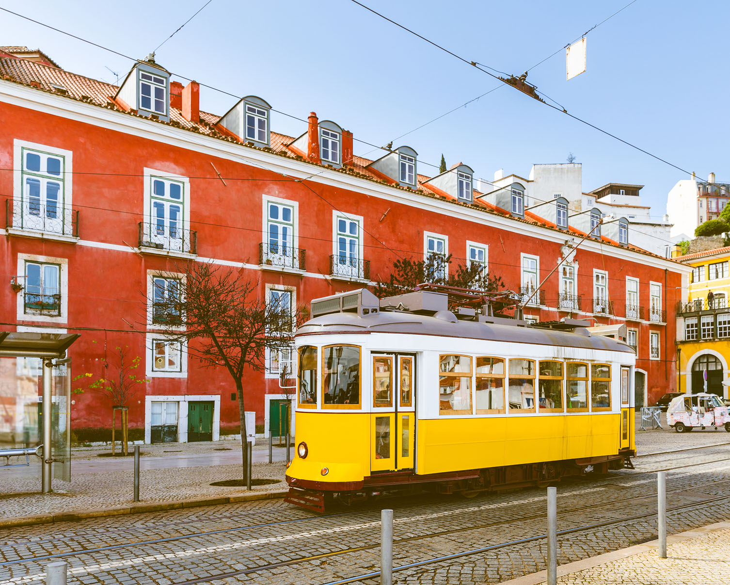 Iconic yellow tram in Lisbon
